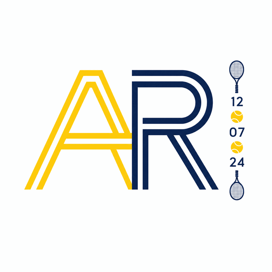 Gold and navy AR tennis event logo